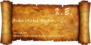 Kubritzky Bodor névjegykártya